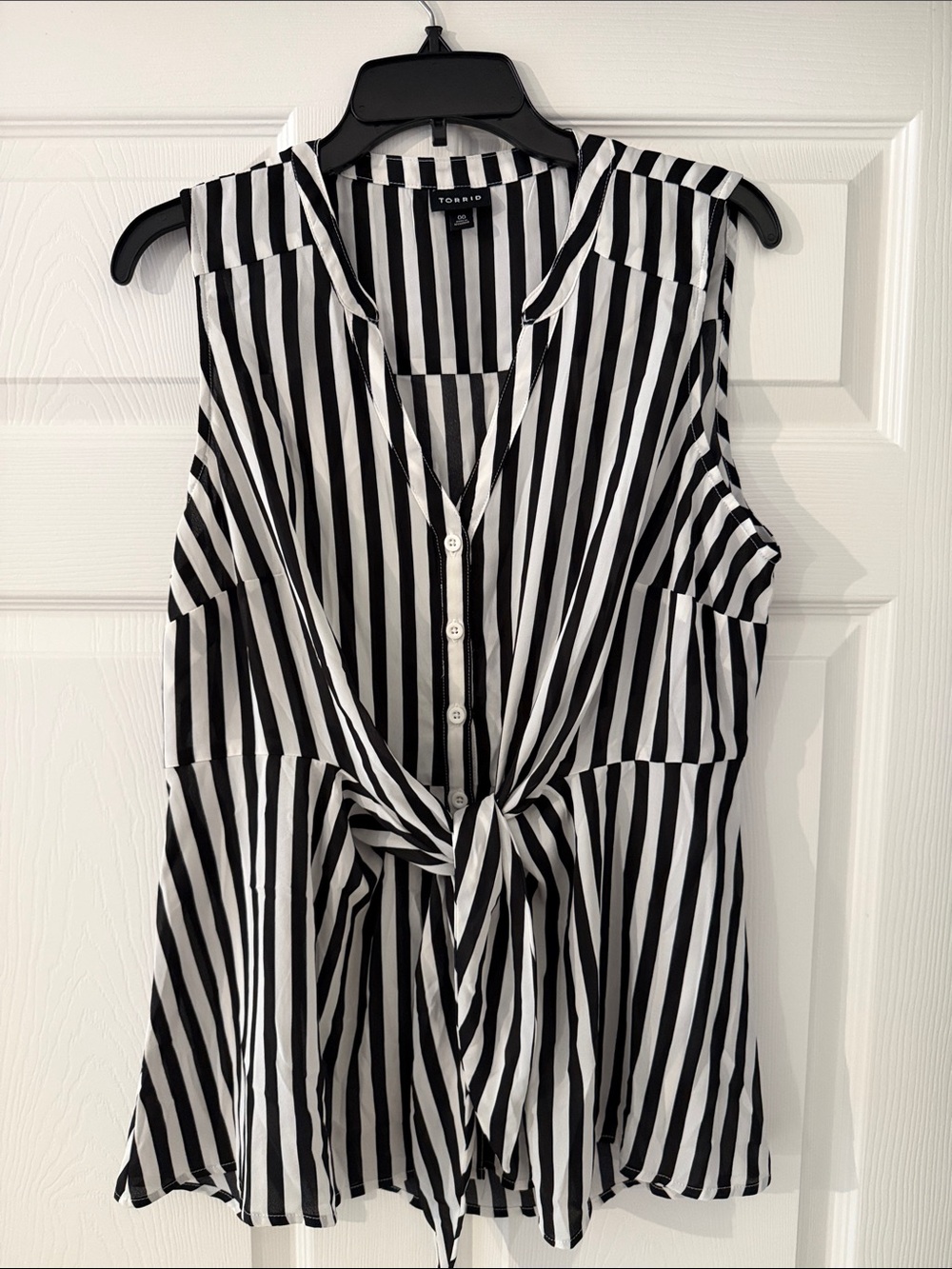 torrid Black and White Vertical Stripe Tie-Front Sleeveless Blouse